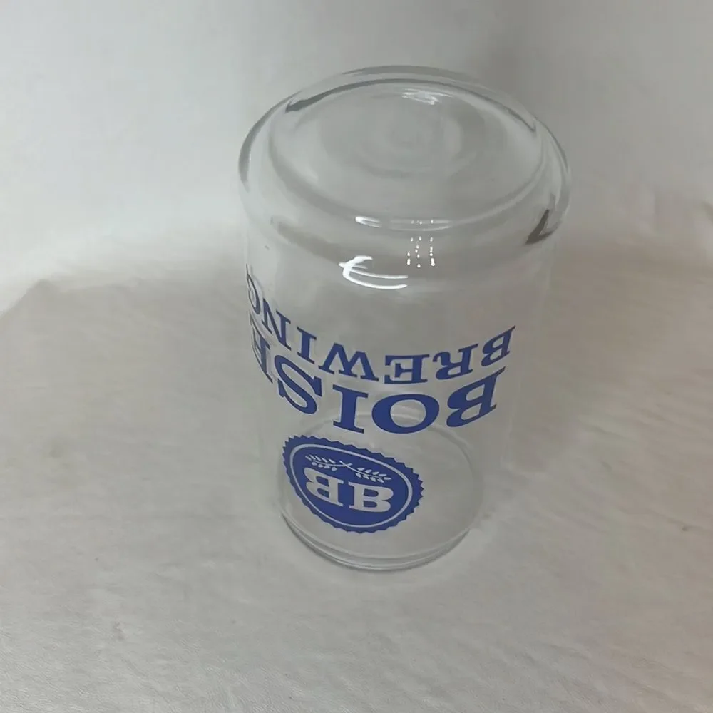 Beer Glasses 16 Ounce Blue Green Or White Lettering 5 1/4 In Tall 2 1/2 In Round